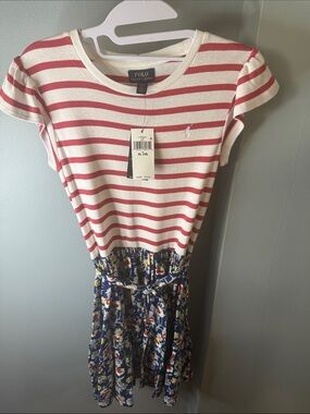 Polo Ralph Lauren Striped Top Floral Skirt Dress - Red & Navy